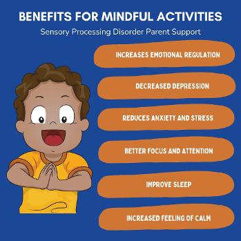 diagram benefits for mindful activities little boy in yellow shirt being mindful 