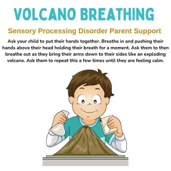 boy creating volcano wearing teal shirt and happy mindful activities for children
