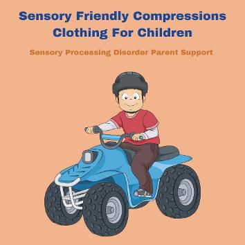 child on four wheeler quad wearing sensory friendly compression clothing 
